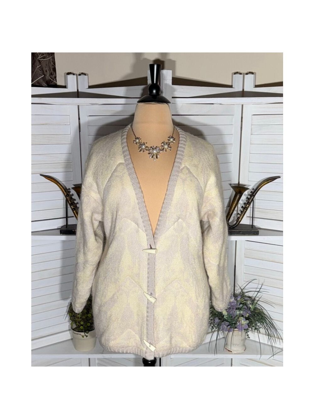 Vintage 90s mohair sweater cardigan toggle button chunky Germany cottage boho XL